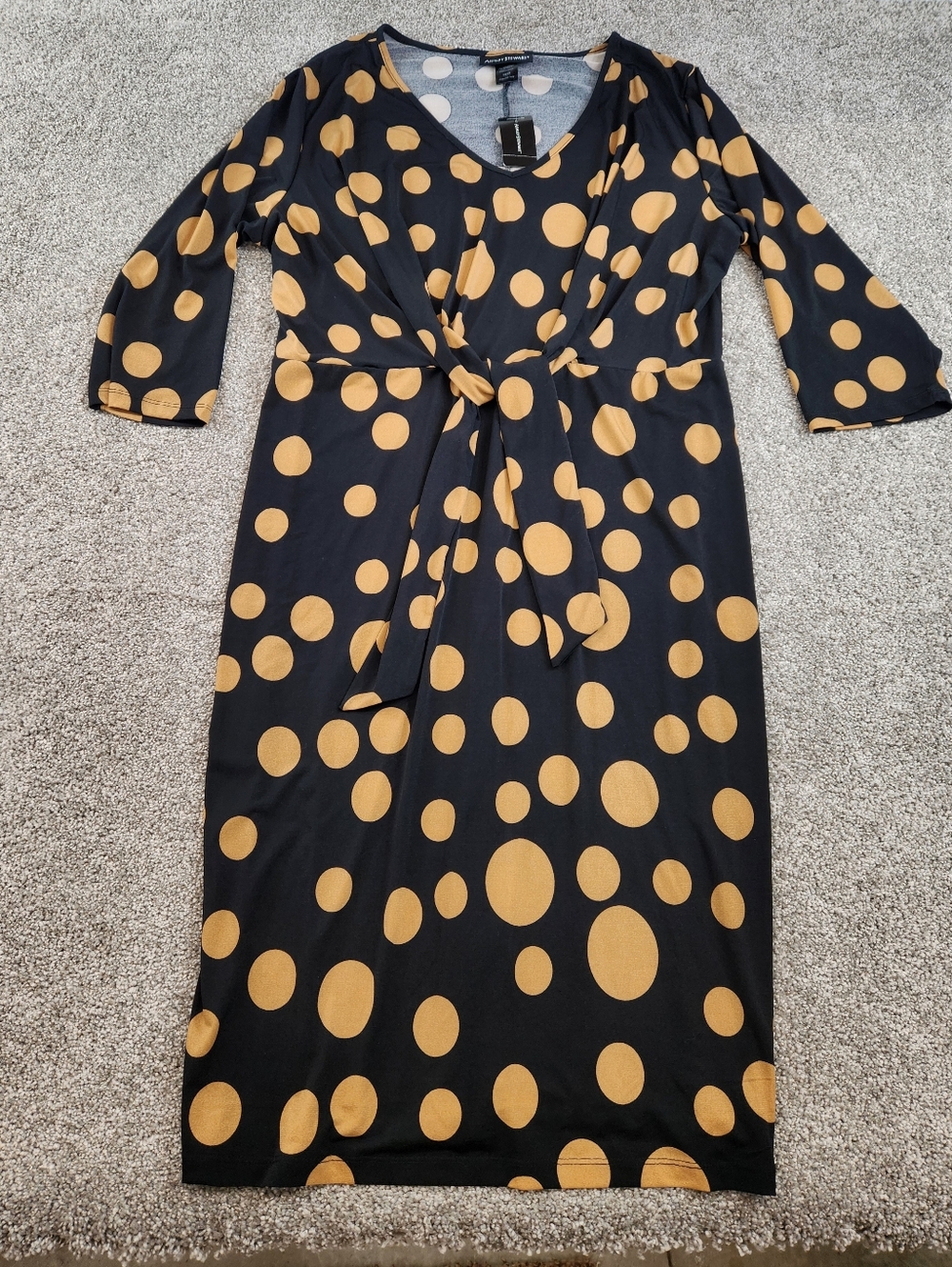 Ashley Stewart Dress Plus Size 18/20 Black Gold Polka Dots